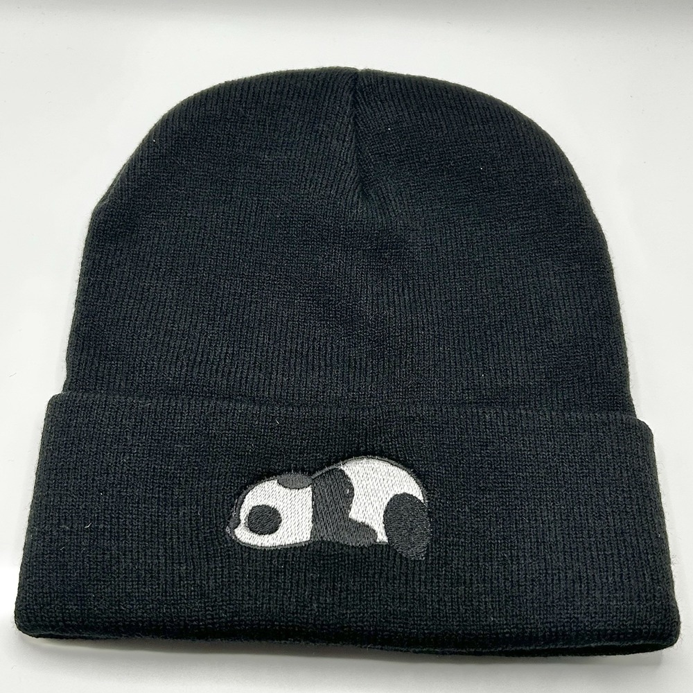 Panda Sleeping Animal Cartoon Beanie Hat Cap Knit Cuff Black Fashion Casual